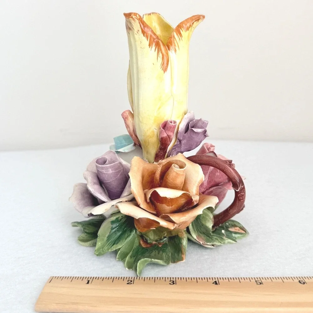 Bassano Italy Floral Bud Vase Small Multicolor Good Vintage Capodimonte Style 6